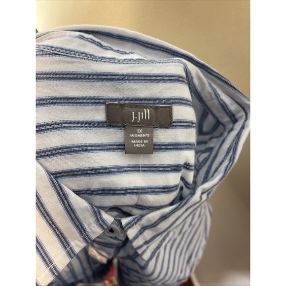 New Plus J.Jill Blue White Stripe Cotton Button-front Collared Shirt‎ 1X - Picture 8 of 10